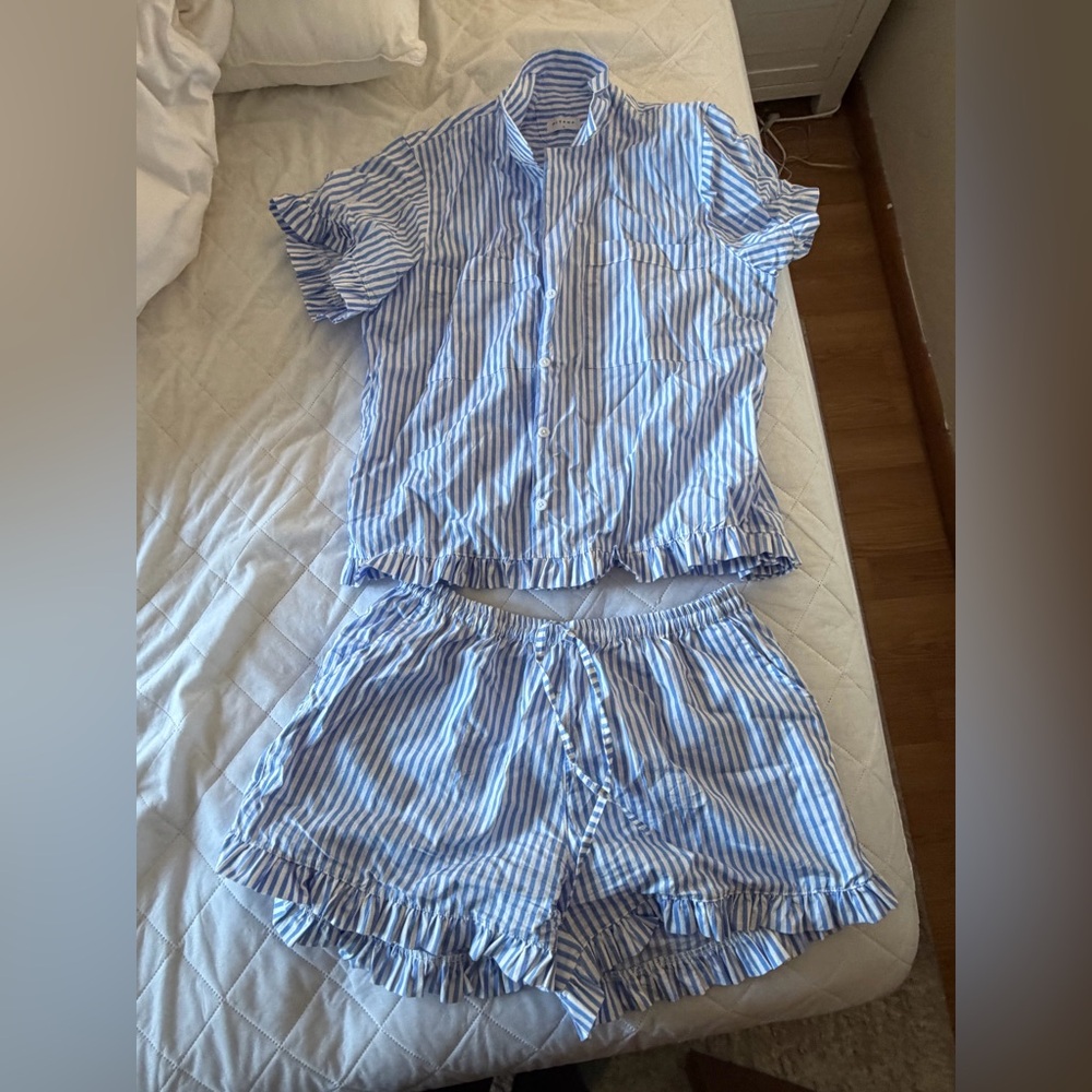 Blue Striped Women's Pajama Set